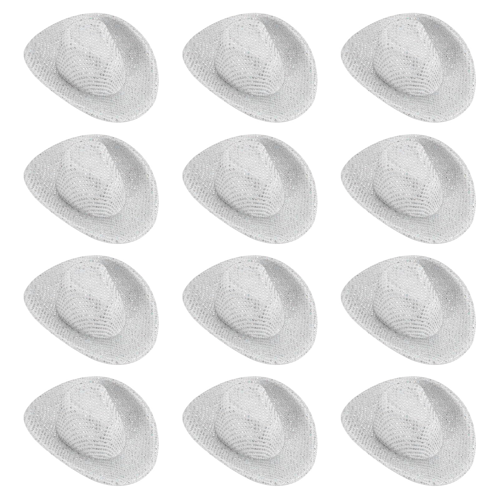 PATIKIL Mini Cowboy Hats, 12 Pcs Miniature Western Cowboy Hat for Crafts, Party Decoration, Doll Pet Dress Up, Glitter Dot Style, White