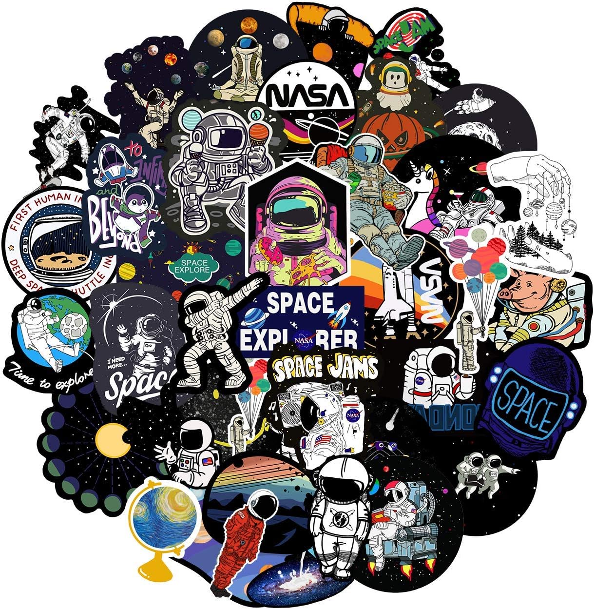 NASA Stickers for Water Bottle[50pcs] Space Explorer Universe Galaxy Astronaut Spaceman Spacecraft Planet Decals for Laptop Hydro Flask Tumbler Computer Guitar Helmet Luggage Bike, Kids Teens Gifts