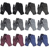 Janmercy 12 Pairs Winter Touch Screen Gloves for Men Women Texting Knit Gloves Anti Slip Silicone Gel Thermal Soft Lining Cold Weather Gloves, 6 Colors