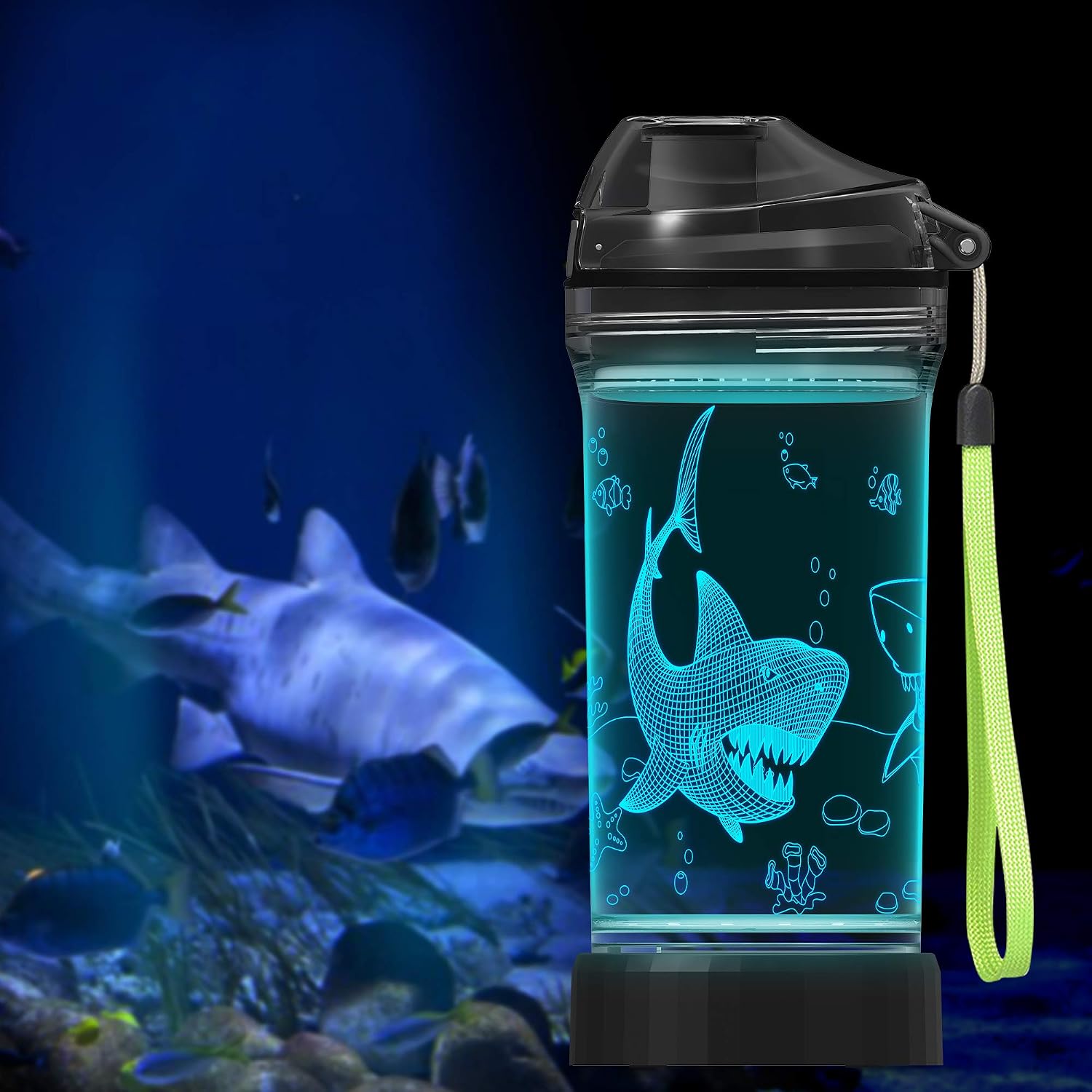 Lightzz Kids Water Bottle with 3D Glowing Shark LED Light, 14 OZ Tritan BPA Free - Image 3
