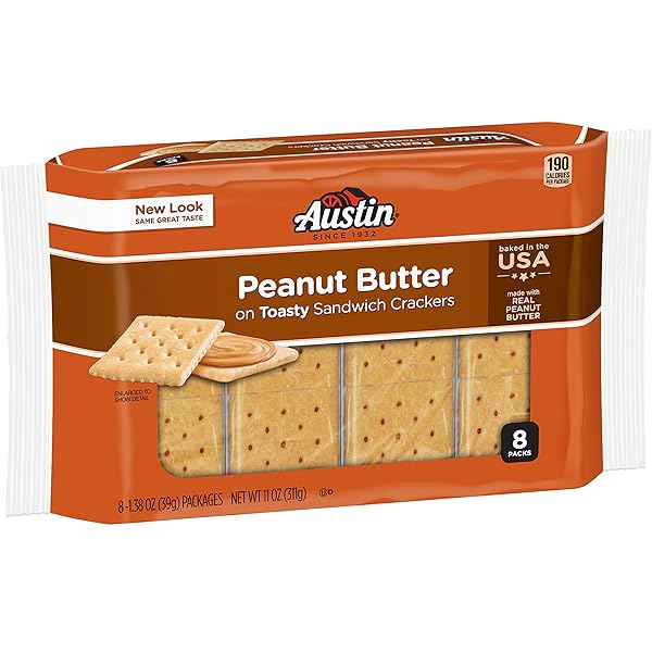 AUSTIN, TOASTY ROUND CRACKERS WITH PEANUT BUTTER, 8 COUNT, 11.4OZ TRAY (PACK OF 4)