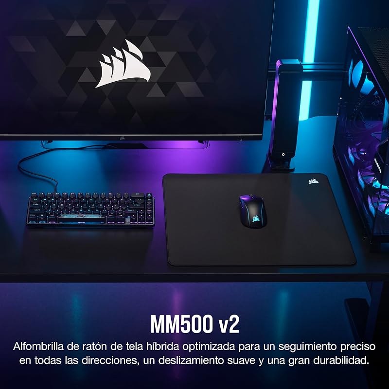 MM500 v2 Tela Híbrida Alfombrilla de Ratón Grande para Juegos – 45cm x 40cm – Revestimiento a Prueba de Salpicaduras – Bordes Cosidos Antirayas – Base de Goma Antideslizante – Negro