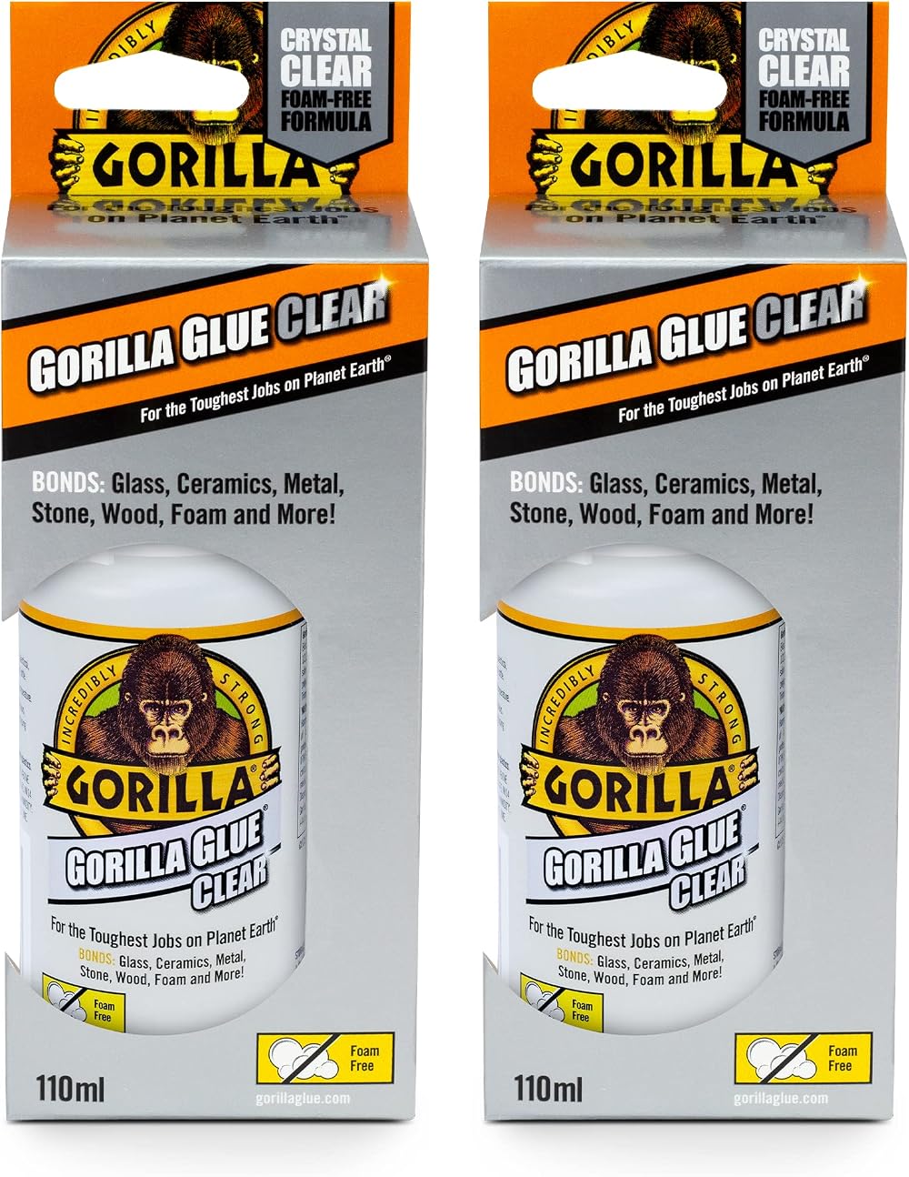 Gorilla Glue Clear 110ml Pack of 2 - All Purpose, Water Resistant, Crystal Clear