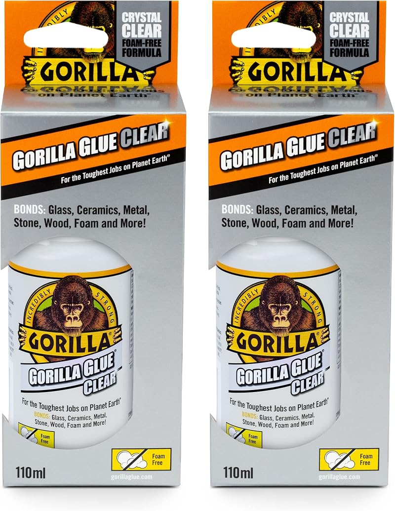 Gorilla Glue Clear 110ml Pack of 2 - All Purpose, Water Resistant, Crystal Clear