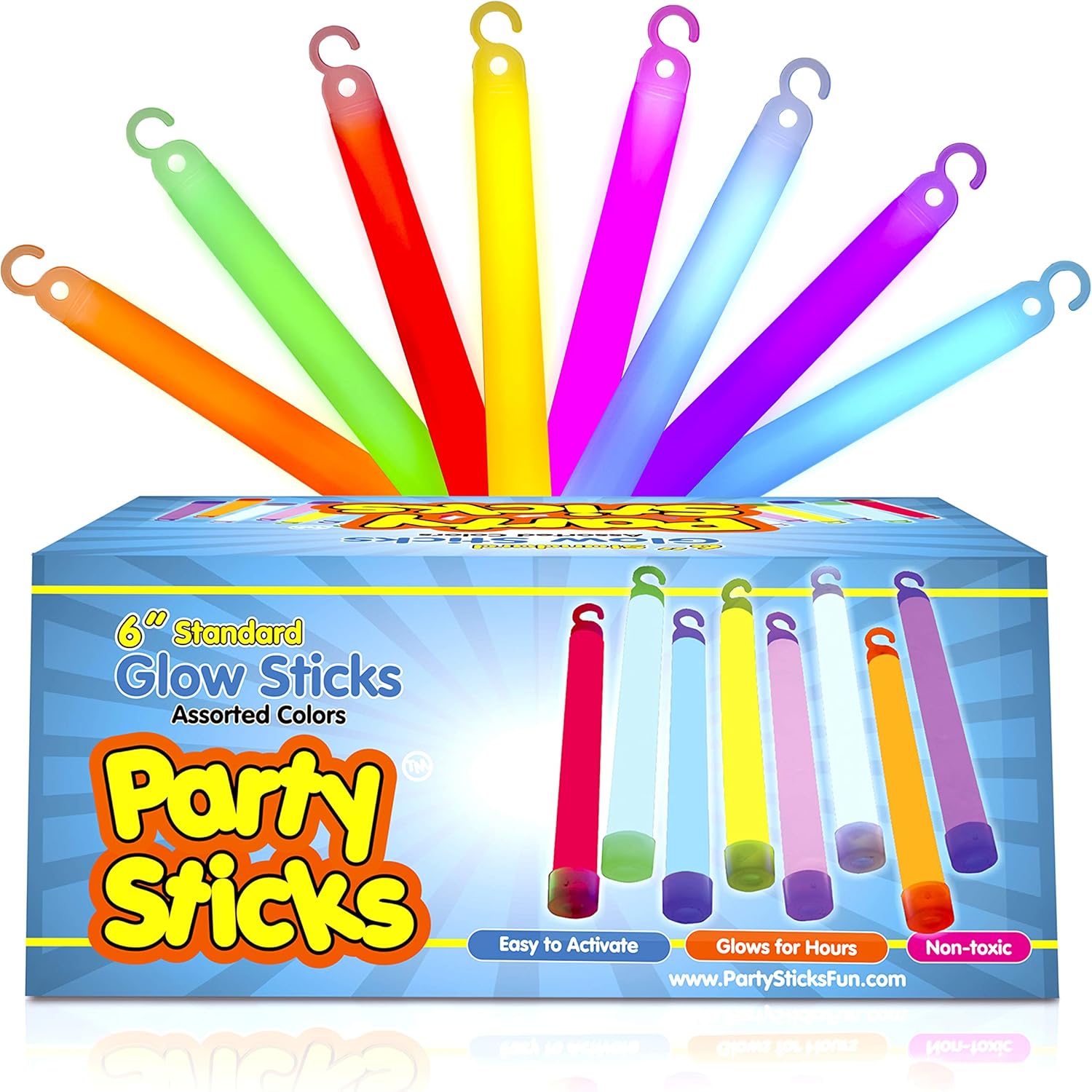 PartySticks Glow Sticks Bulk 25Pc Party Pack - 6 Inch Glow in the Dark Sticks Party Favors, Glow Necklaces Party Supplies and Halloween Decorations: Toys & Games