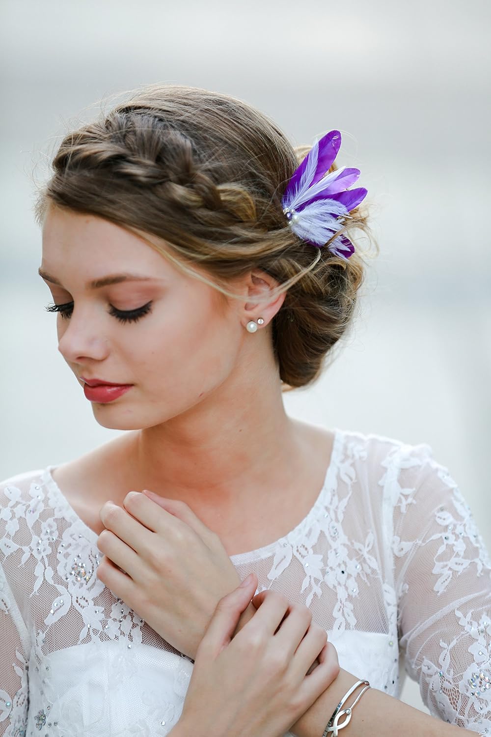 Amazon Com White Bright Purple Hair Feather Fascinator Wedding