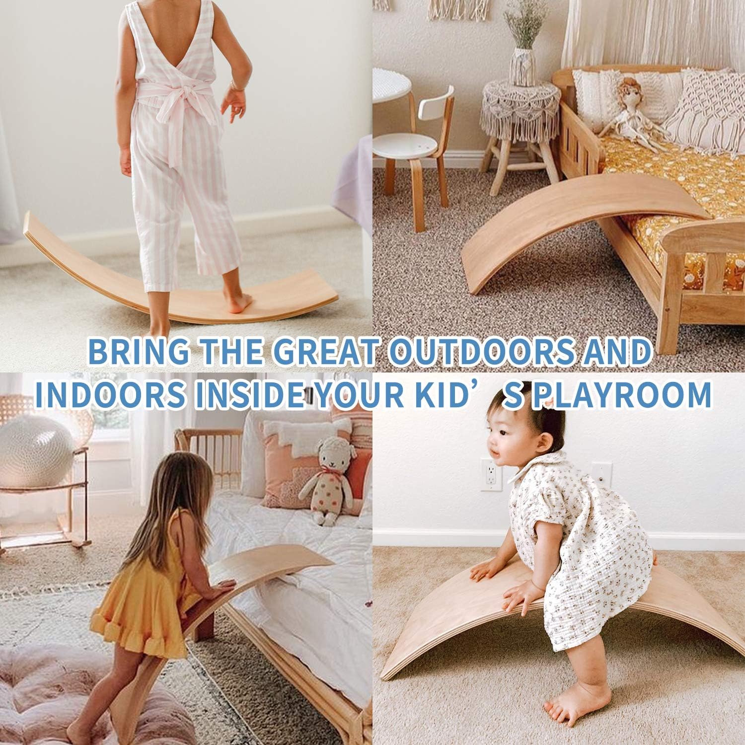 Crisschirs Wooden Wobble Balance Board Waldorf Toys Balance Board Kid Yoga Board Curvy Board - Wooden Rocker Board 35 Inch Kid Size: Toys & Games