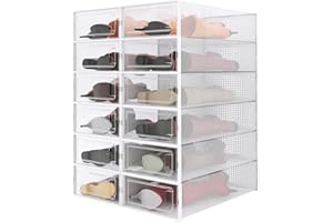 PARANTA 12-Piece Extra Large Boot and Shoe Storage Boxes, Stackable Clear Plastic Shoe Organizer, Space-Saving Shoe Boxes for Boots, Sneakers, and High Heels, Clear