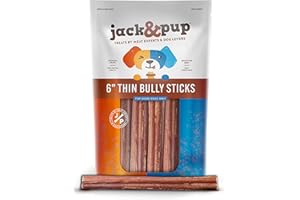 Jack&Pup 6 Inch Thin Bully Sticks for Small Dogs (10 Pack) Natural Dog Chews, Bully Sticks for Puppies, Senior Dogs