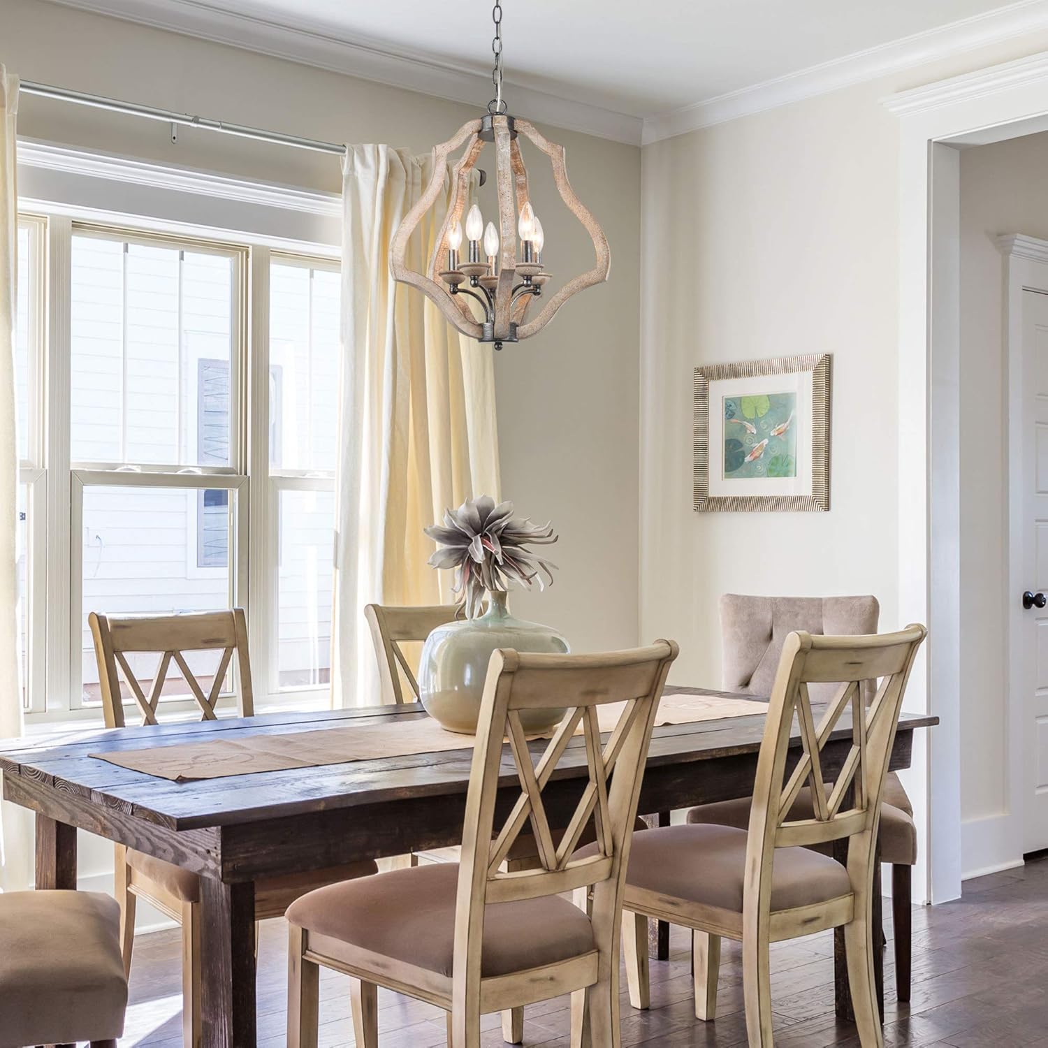 Farmhouse Orb Chandeliers, New Modern Farmhouse Chandelier, 5-Light Wooden Chandeliers for Foyer, Dining Rooms, Kitchen Island - - 