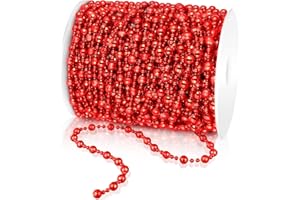 WILLBOND 99 Feet Christmas Tree Beads Artificial Pearls Beads Garland Chain Faux Pearl Beaded Trims for Wedding Christmas and Holiday DIY Supplies (Red)
