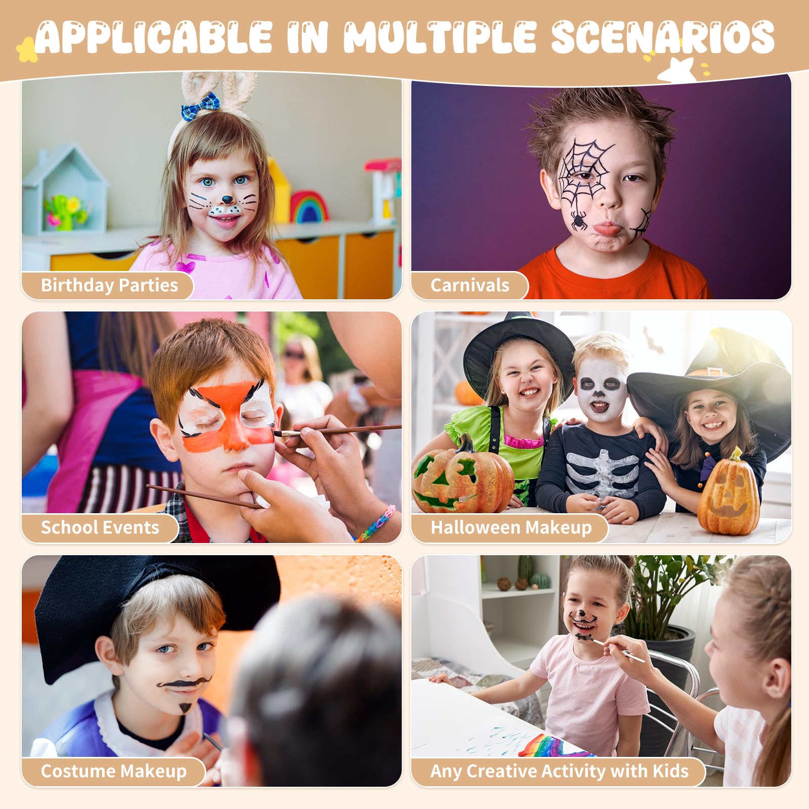 Pintada 54 Color Face Painting Kit for Kids - Non Toxic Water Activated Face Paint Palette with Stencils, Brushes, Gems & Book. For Halloween, Carnival, Party; Costume Makeup for Creative Activities