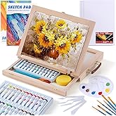 Wooden Tabletop Art Easel Set for Painting, 54 Pieces Starter Acrylic Paint Set with 24 Colors Acrylic Paints, Canvases, Sketch Pads, Brushes and Palette for Beginners Young Artists and Adults