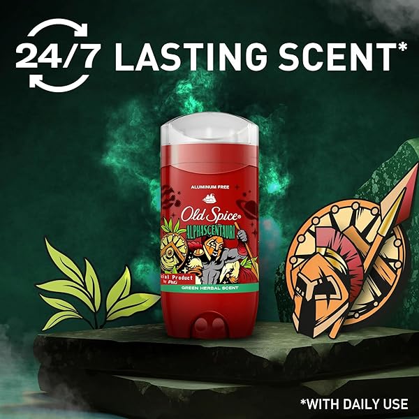OLD SPICE ALUMINUM FREE DEODORANT FOR MEN, 24/7 ODOR PROTECTION, 24/7 FRESHNESS & LASTING SCENT, GOES ON CLEAR, ALPHASCENTAURI WITH GREEN HERBAL SCENT, 3.0 OZ
