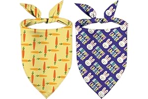 GHSJYO Easter Dog Bandanas, Happy Easter Bunny and Carrot Dual-Layer Design 2 Pack, Happy Easter Holiday Puppy Dog Kerchief Gifts (02)