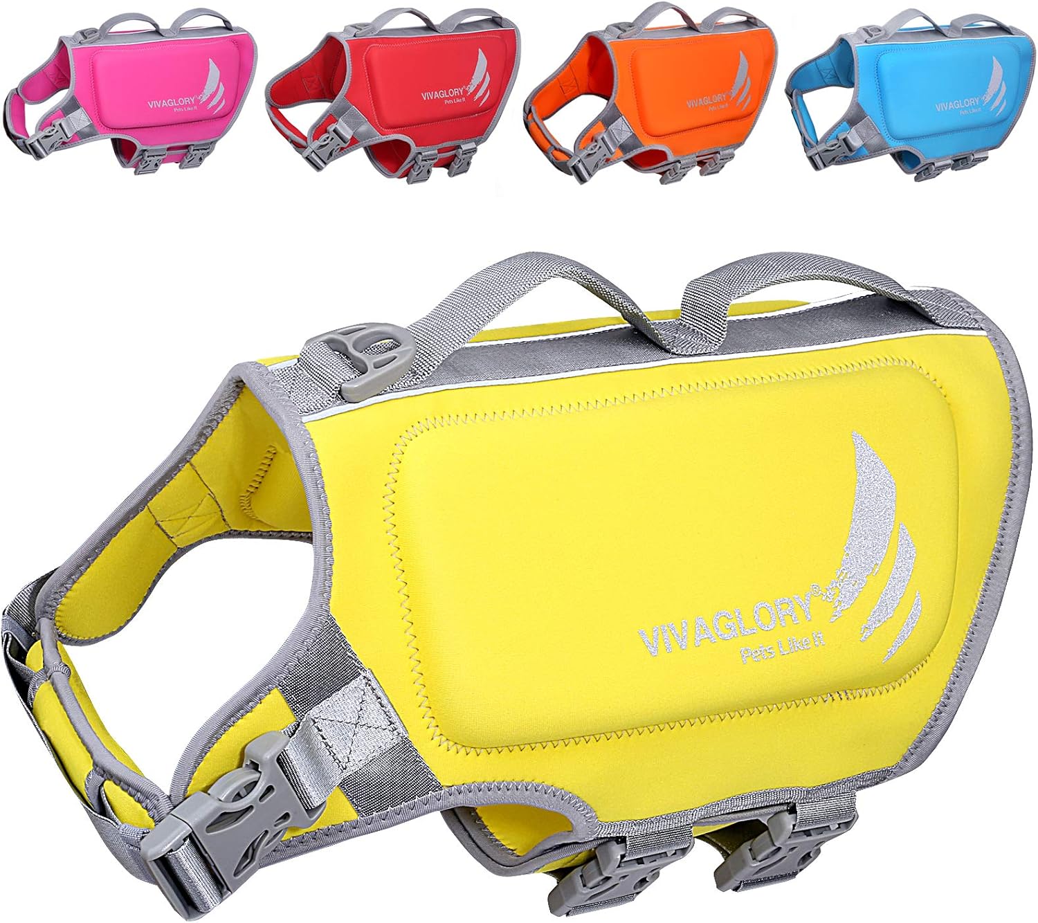 VIVAGLORY High Buoyancy Dog Life Jacket, Swim Vest with Handle, Dog Life Jacket for Swimming & Boating, Buoyancy for Doggy M, Yellow