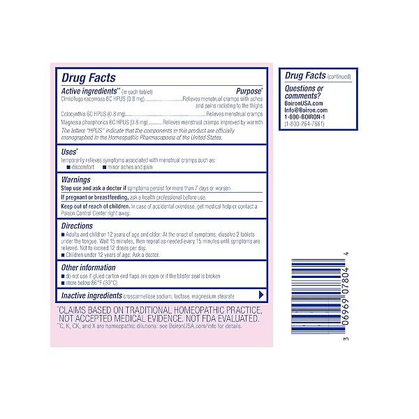 BOIRON CYCLEASE CRAMPS FOR RELIEF FROM MENSTRUAL CRAMPS, ACHES, PAIN, AND DISCOMFORT – 120 COUNT (2 PACK OF 60)