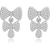 Bow Earrings for Women Ribbon Dangle Drop Gold Silver Hoop Cute Simple Dainty Statement Rhinestone Crystal Cubic Zirconia Jewelry Gifts