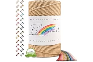 BOCHIKNOT Macrame Cord 4mm - Single Strand Macrame Cord - Cotton Cord for Macrame Knotting - Macrame Rope Supplies in 3mm 4mm 5mm for Crafts, Wall Hangings, Plant Hangers (240yds, Mocha)