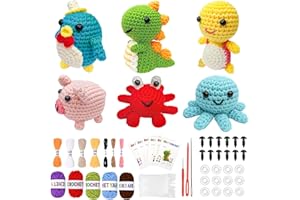 VICTORIA ANNA 6Pcs Crochet Kit for Beginners, 2026 DIY Craft for Adults and Kids, Great Gift for Crochet Lovers, Crocheting Animal Kits with Step by Step Videos,Yarn,Crochet Hook,Birthday Holiday Gift (Yellow)