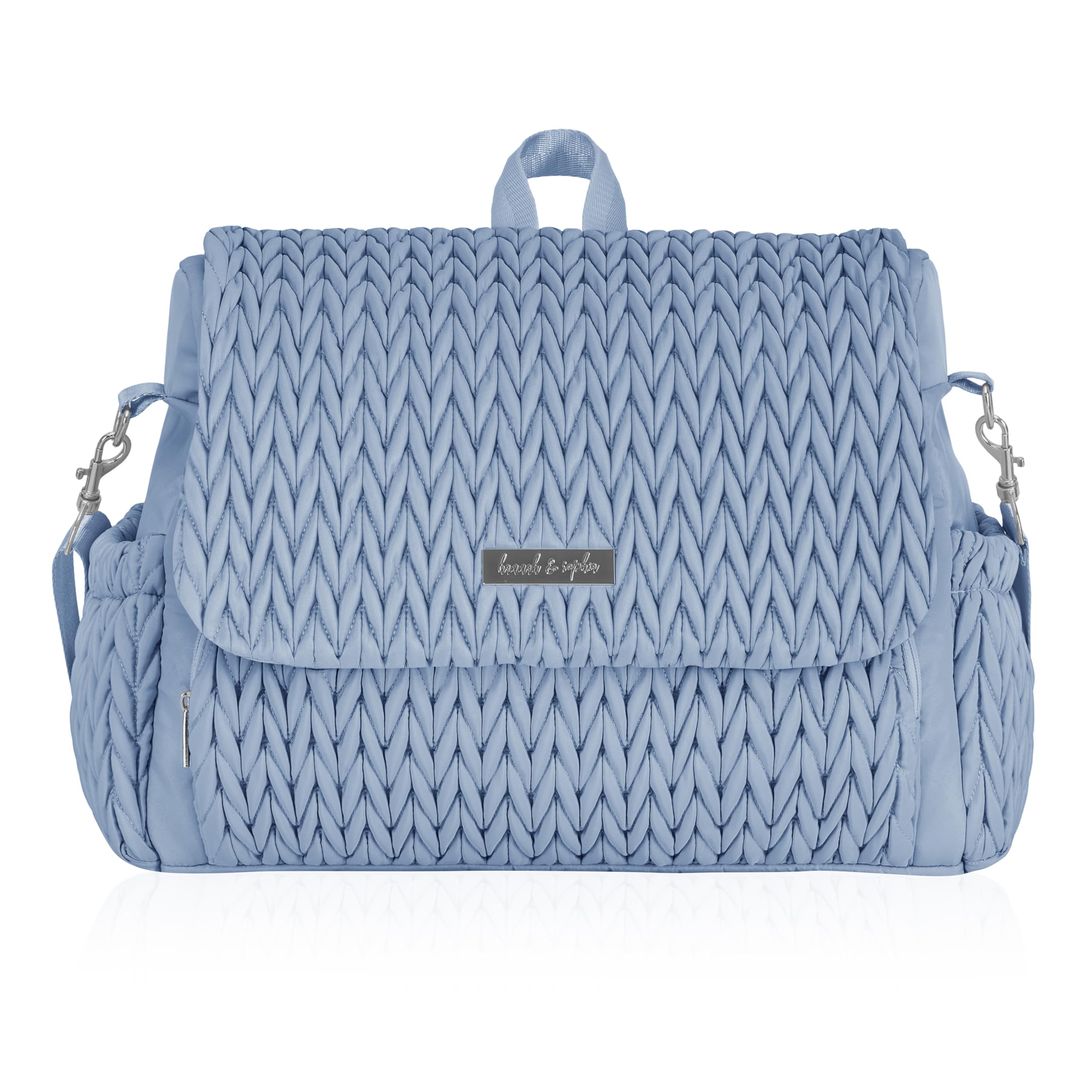 Photo 1 of Hannah & Sophia Belle Convertible Baby Diaper Backpack & Bag in Moonmist Blue, Large Size, Dual Sided Water Resistant Changing Mat Included, Detachable Shoulder Straps, Easy To Use