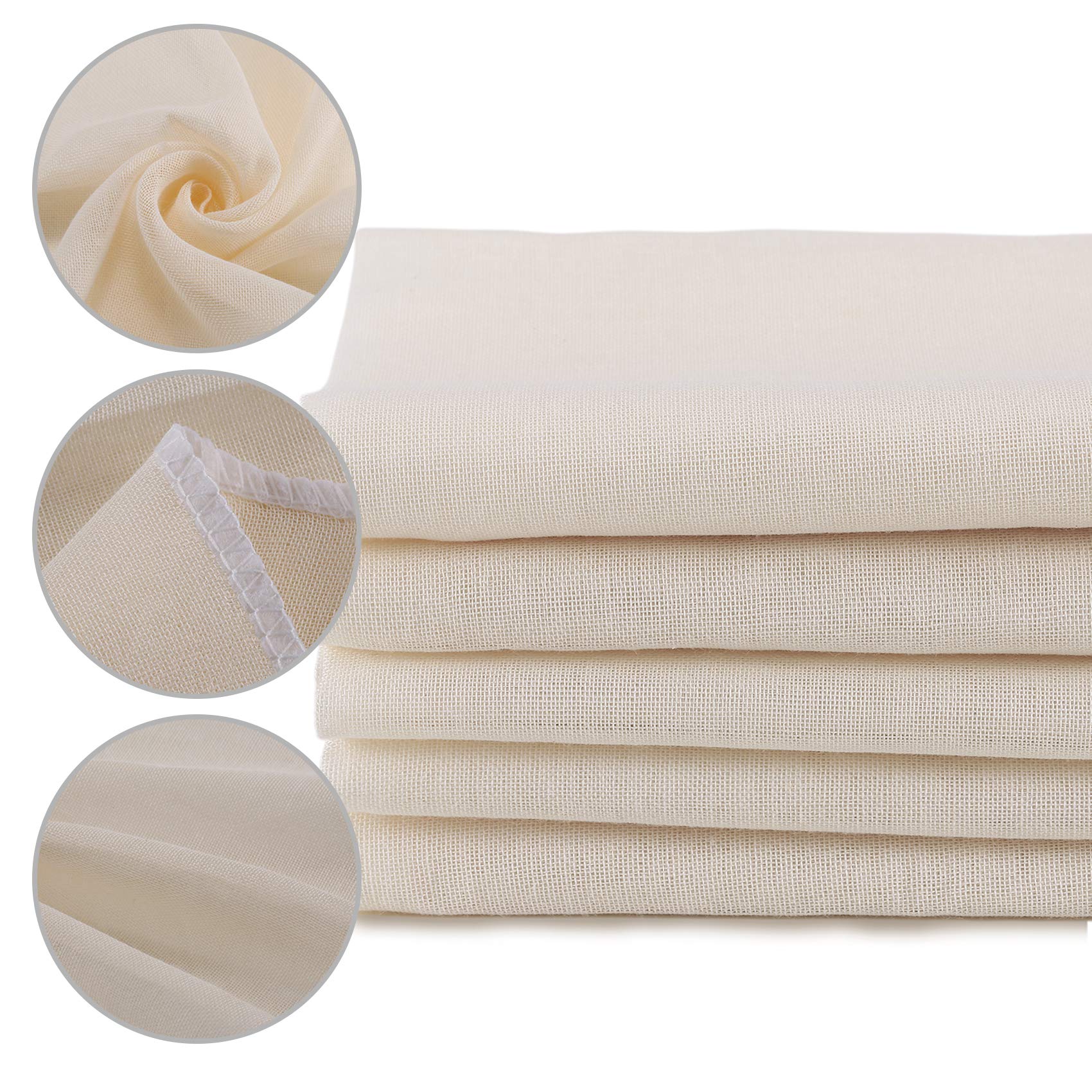 XelNaga 5 Pack Cheesecloth Reusable for Straining, 100% Unbleached Pure Cotton Muslin Cloths, Soft Square Cheese Clothes Weave Fabric Filter for Straining, Cooking, Baking (50 x 50 cm Food Strainer)