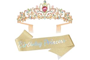 VELSCRUN Birthday Girl Tiara and Crown with Sash, Headband and Party Decorations