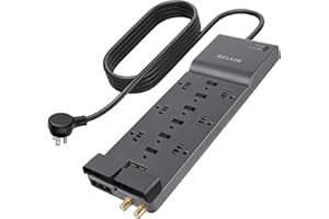 Belkin Power Strip Surge Protector with 12 AC Multiple Outlets, 10 ft Long Flat Plug Heavy Duty Extension Cord for Home, Office, Travel, Computer Desktop, Laptop & Phone Charging Bricks (4,156 Joules)