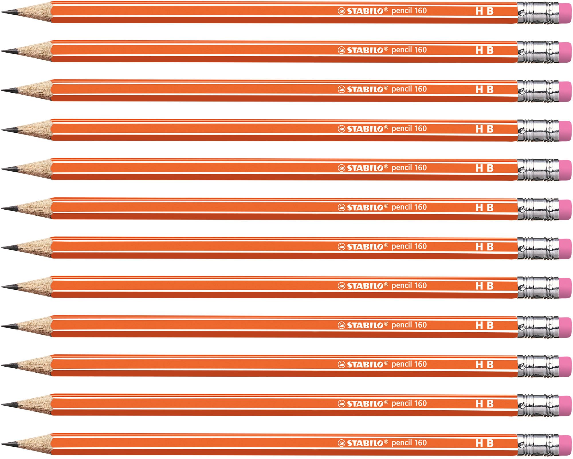 STABILO Graphite Pencil with Eraser pencil 160 - HB - Pack of 12 - orange