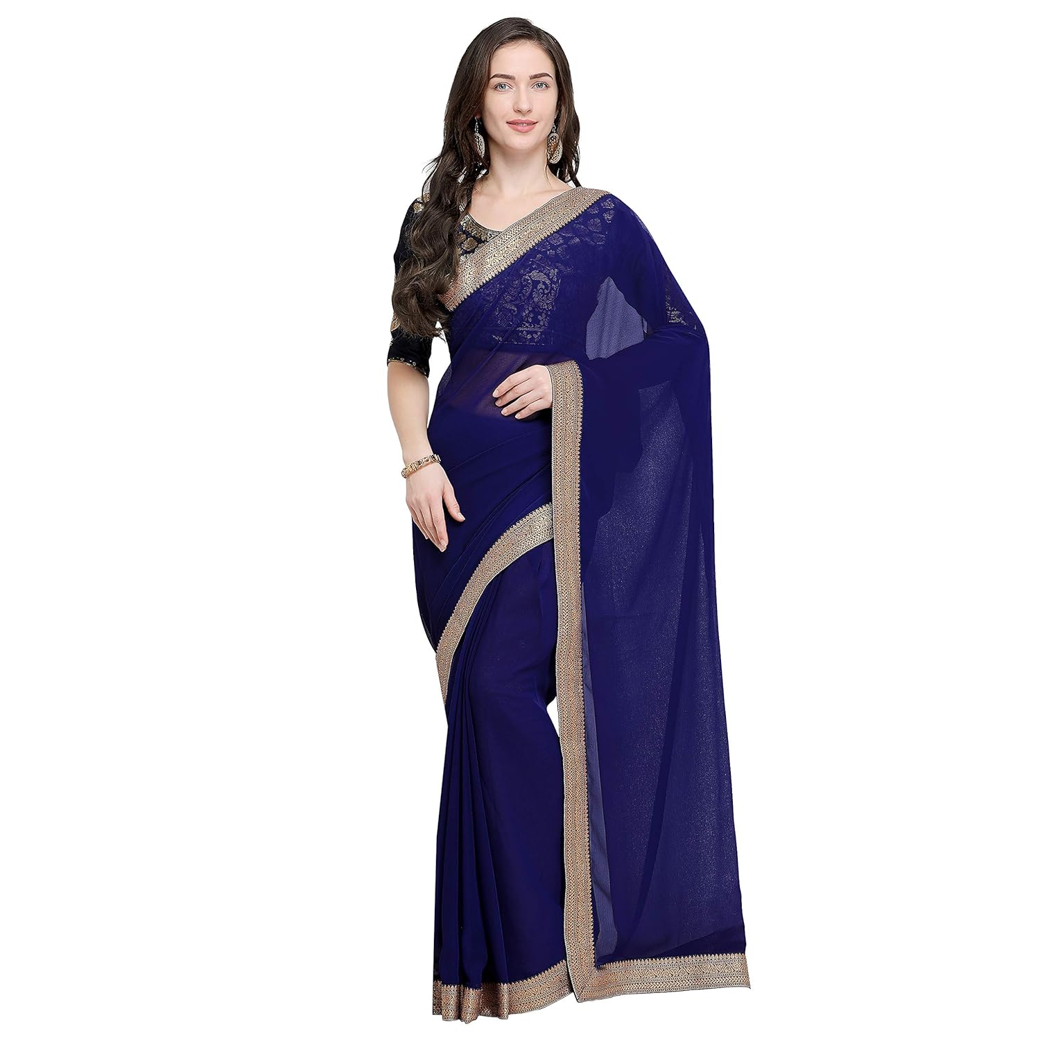 anand sarees faux georgette sareewith border and running blouse