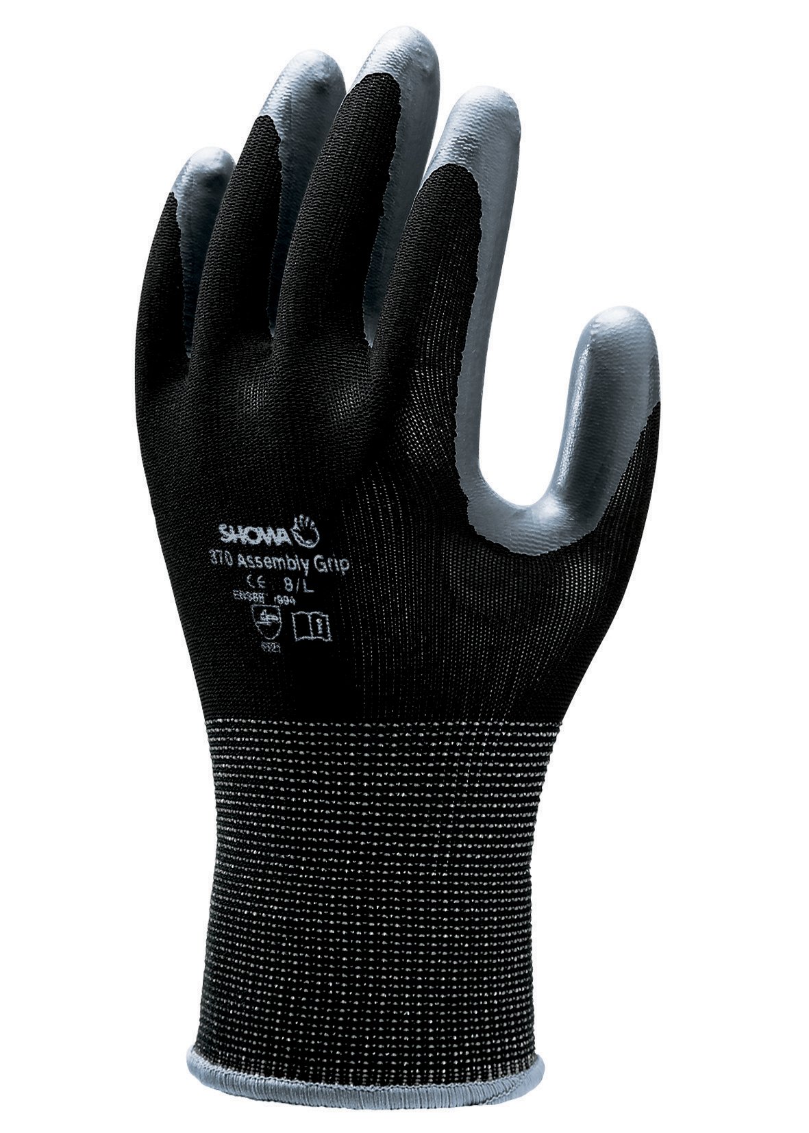 Showa 370XXL Nylon Backing Fabric Protective Glove With Nitrile Coated Palm, 2XL, Black — image 1