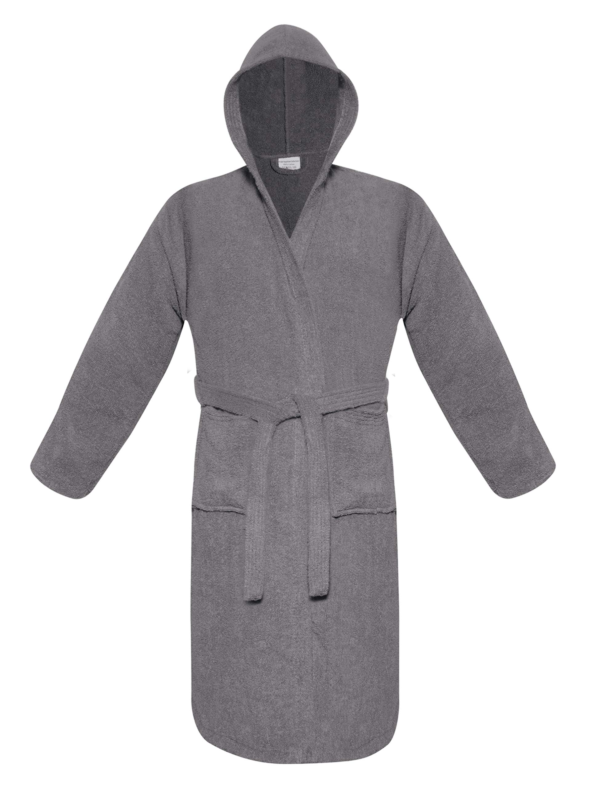 A&B Traders Mens Womens Hooded Bathrobe 100% Soft Cotton Terry Towelling Dressing Gown House Coat (Charcoal Grey)