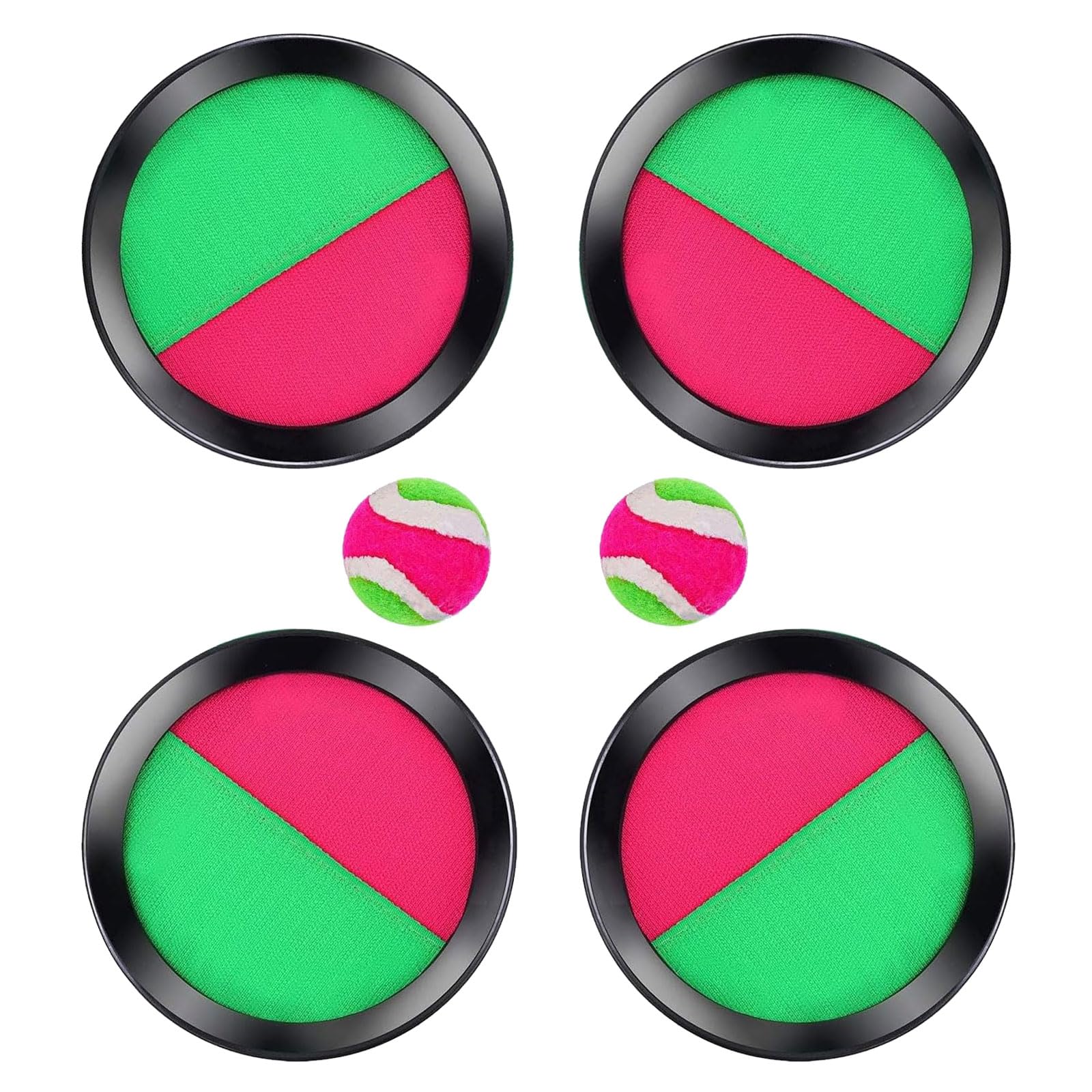 SSKHE Pack of 4 Toss and 2 Catch Ball Set,Four 19cm Velcro Paddle Discs and Two Tennis Balls,Outdoor Toys Beach Games,Portable Beach Toys for Kids Family Children