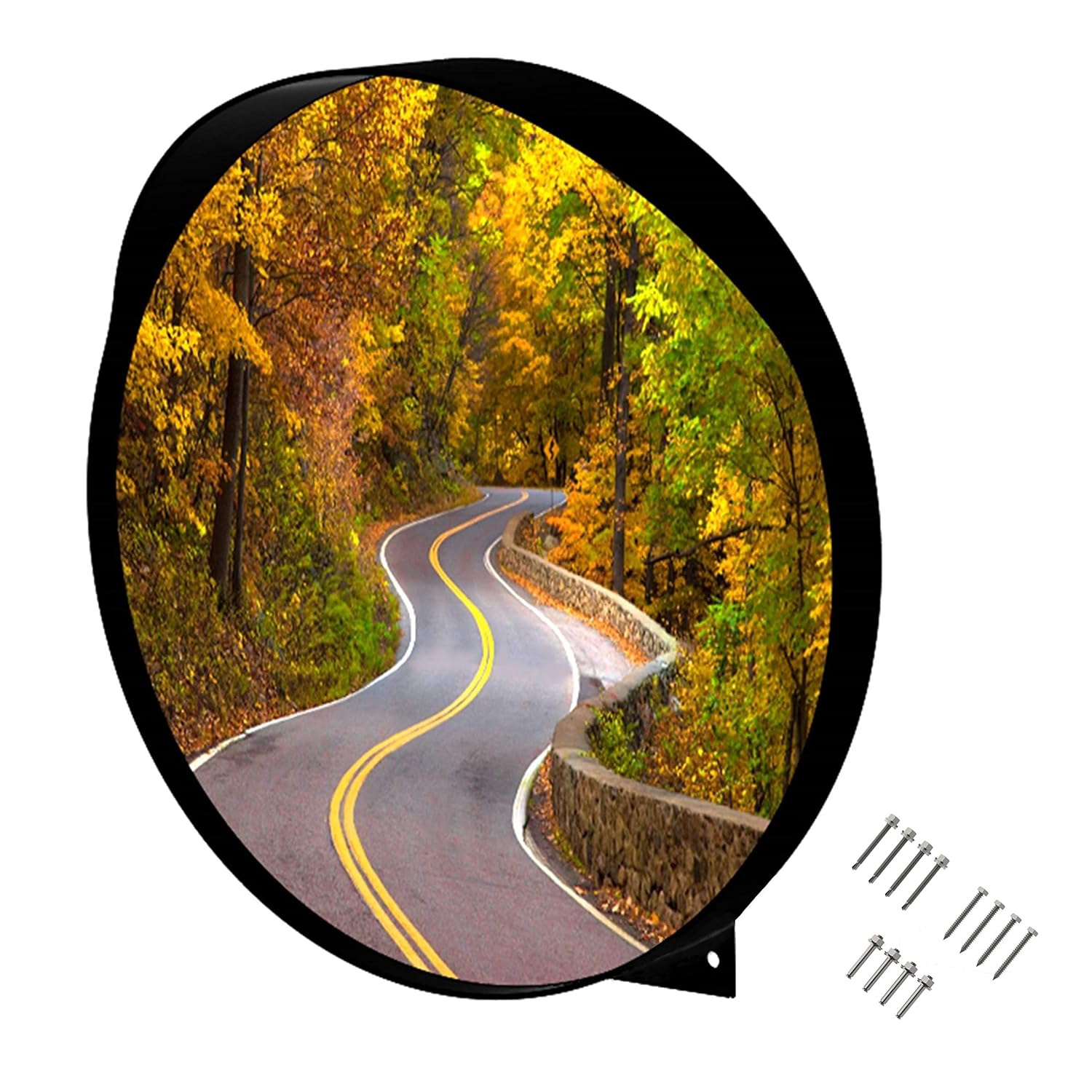 24 inch Convex Mirror, Wide Angle View, Premium Quality, Curved Security Mirror for Many uses. Bonus! Contains 3 Sets of Screws to Mount on Any Surface!