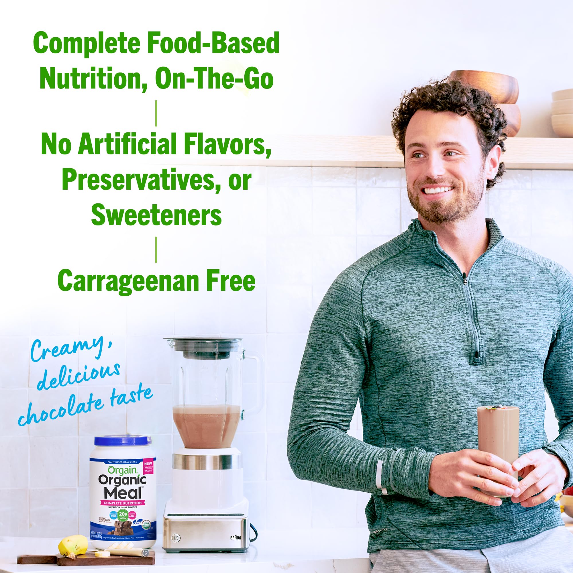 Orgain Organic Vegan Meal Replacement Protein Powder, Creamy Chocolate Fudge - 20g Plant Based Protein, Gluten Free, Dairy Free, Lactose Free, Soy Free, No Sugar Added, For Smoothies & Shakes - 2.03lb