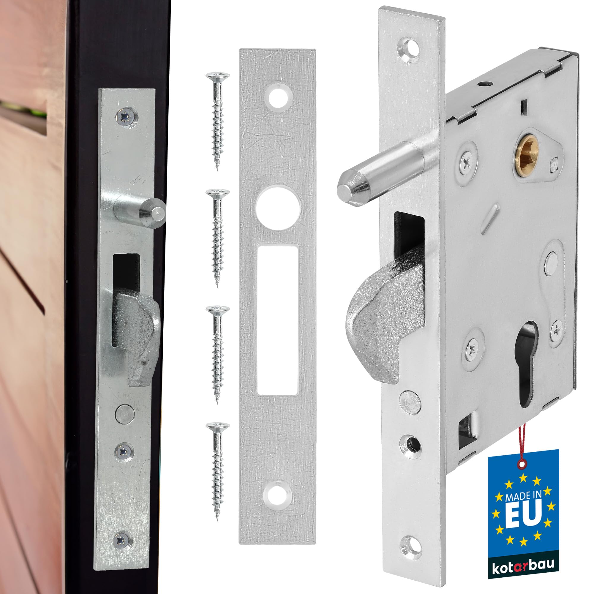 KOTARBAU F-60 Sliding Door Lock, Key Lock, Galvanized Steel, Silver, 2.5 x 21.0 x 14.0 cm, 1070 g, for Sliding Doors and Gates