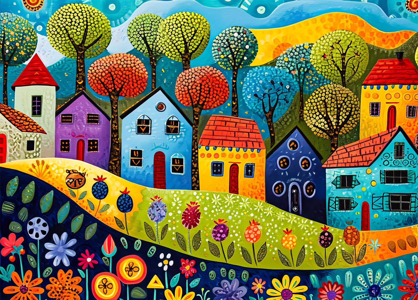 HUADADA Jigsaw Puzzles for Adults 1000 Pieces, Painting Houses with Poster Interlock Perfectly Letter on Back No Dust, Home Decor Birthday Party Gift Toy for Men Women Elders Seniors (27.5"x19.6")