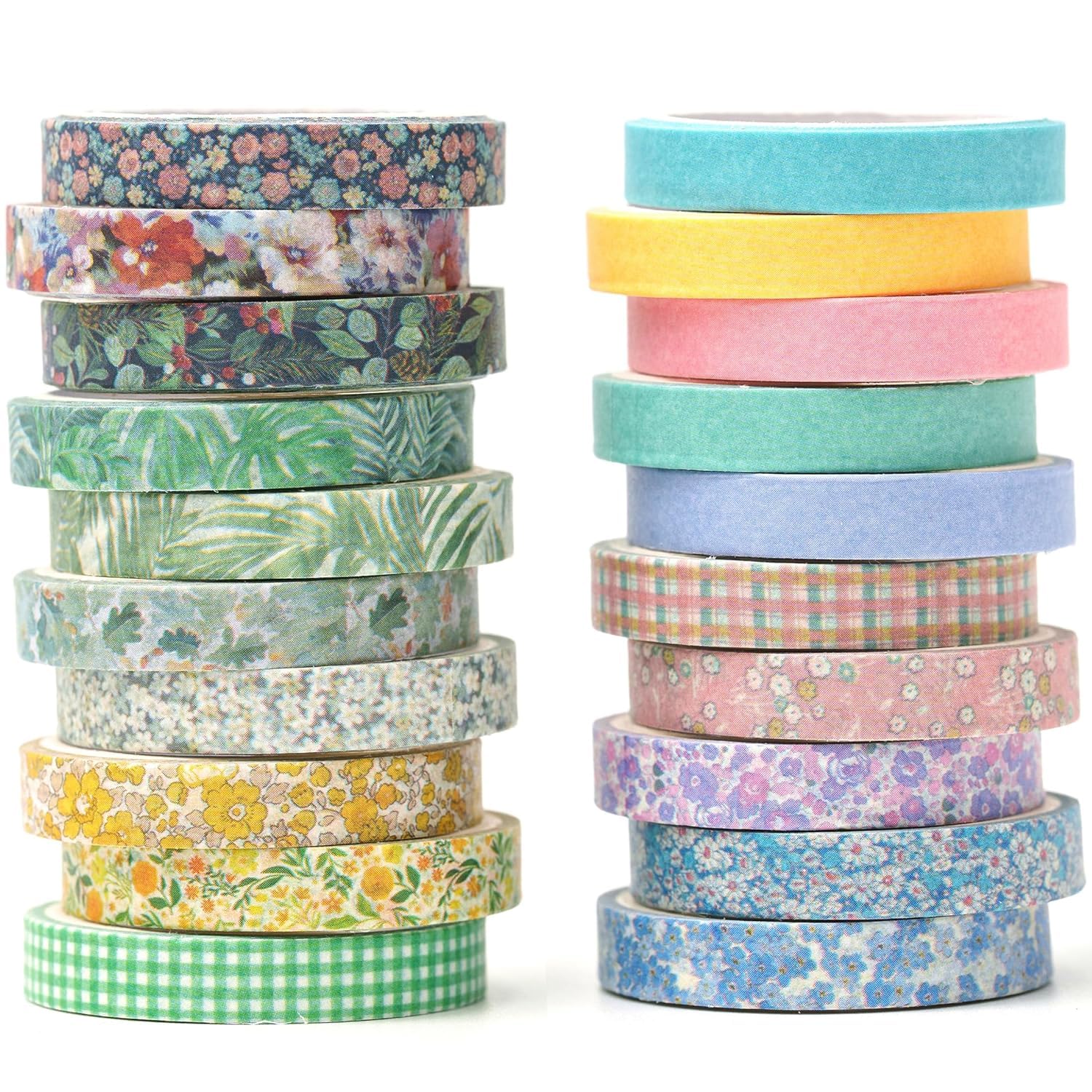 YUBX Vintage Washi Tape Set 20 Rolls Skinny Retro Decorative Antique Patterns Masking Tapes for Arts, DIY Crafts, Journals, Planners, Scrapbook, Wrapping (Nature)