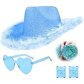SHENYI Glitter Cowgirl Hat with Heart Sunglasses Body Glitter Face Glitter Cowboy Hat for Women Men Music Festival Party