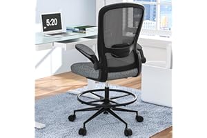 Mimoglad Drafting Chair, Tall Office Desk Chair with Flip-up Armrests Executive Ergonomic Computer Standing Desk Chair with Lumbar Support and Adjustable Footrest Ring