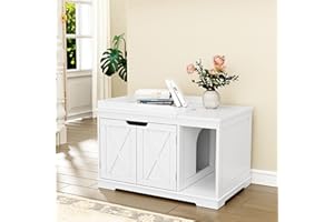 PUPETPO Flip Top Cat Litter Boxes Enclosure Covered Litter Box Hidden Furniture Wooden Cat Washroom Cabinet for Kitty, Medium and Large Cat White