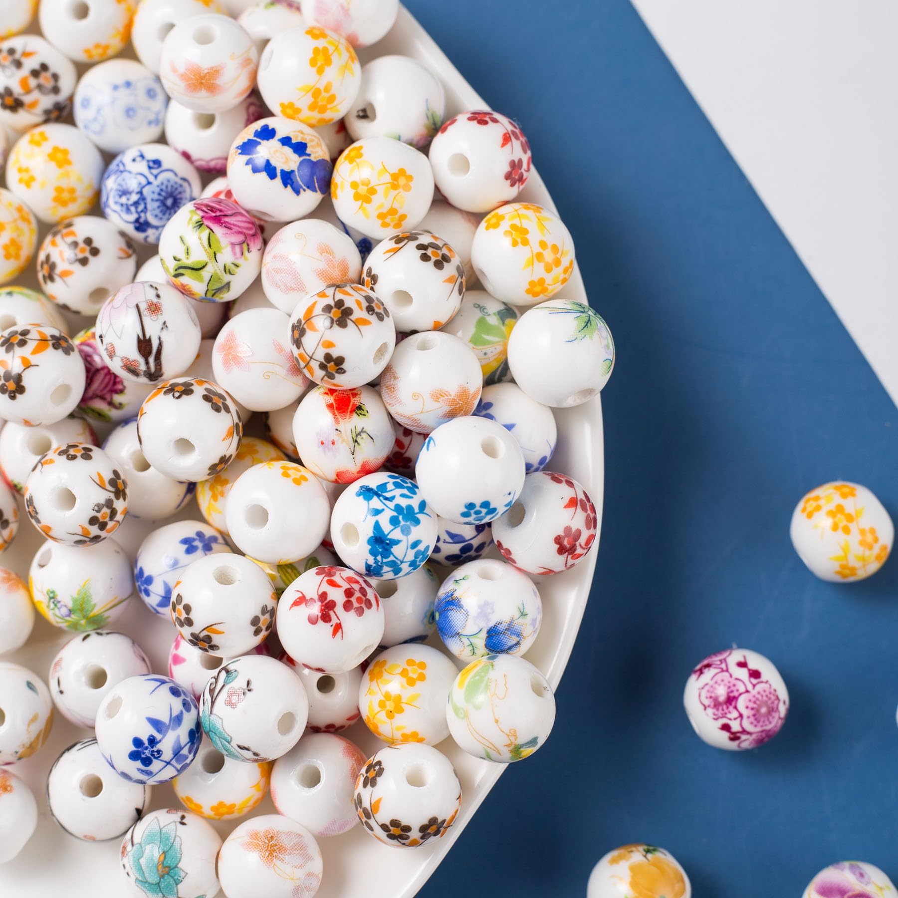 HERZWILD 100pcs Ceramic Beads Colourful Beads Threading for DIY Jewellery Arts Crafts Necklace Bangle (12 mm)
