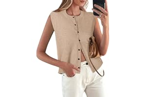 COCCKO Sweater Vest Women Crewneck Button Down Tank Tops Sleeveless Knit Cardigan Crop Tops 2025 Fashion Outfits