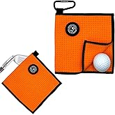 Small Magnetic Golf Towel with Clip, Microfiber Waffle Design - Industrial Strength Magnet for Glof Balls, Golf Bags, Carts Clubs - Orange