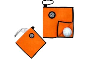 MAGOLFIN Small Magnetic Golf Towel with Clip, Microfiber Waffle Design - Industrial Strength Magnet for Glof Balls, Golf Bags, Carts Clubs - Orange