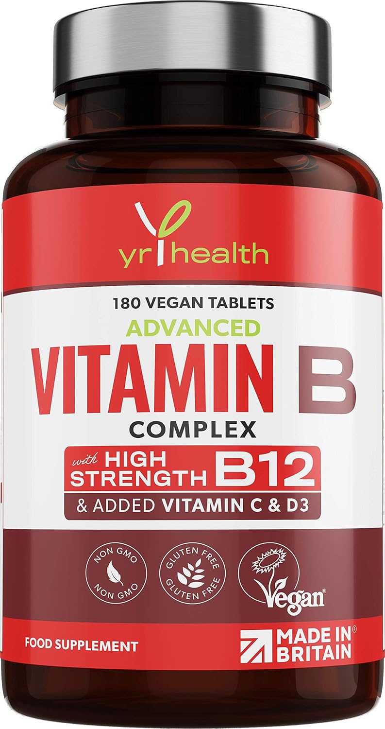 Vegan Vitamin B Complex Advanced, All 8 High Strength B Vitamins & Added Vitamin C, D3 & K2 Mk7, Vitamins B1, B2, B3, B5, B6