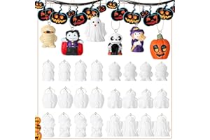 Glimin 24 Pcs Halloween 3D Ceramics to Paint Make Your Own Kit Unpainted Ceramic Pumpkins Ghost Plaster Bulk DIY Keychains Ready to Paint Figurines Halloween Hanging Ornaments for Crafts, 6 Styles