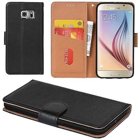 Aicoco Galaxy S6 Hülle Schutzhülle Tasche Flip Case für Samsung Galaxy S6 Handyhülle - Schwarz