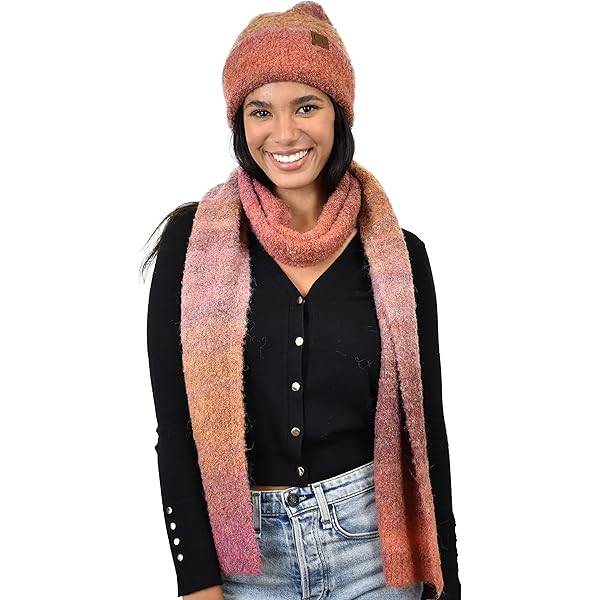 Funky Junque Matching Beanie & Scarf Bundle - Ribbed Knit - Beige
