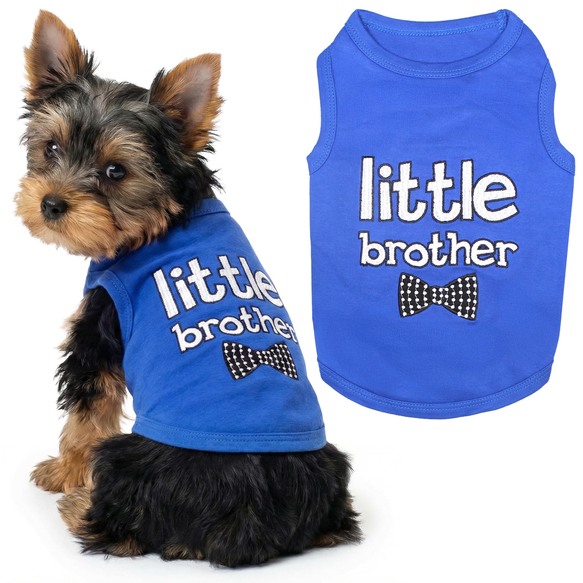 Parisian Pet Dog Cat Tee Shirts Little Brother, XS, Blue, Cotton, Comfortable, Round Neck